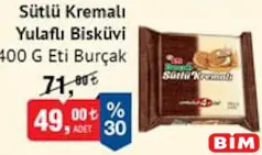 ETİ BURÇAK SÜTLÜ KREMALI YULAFLI BİSKÜVİ 400 G